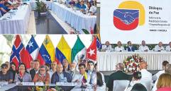 Las distintas delegaciones que participan en las mesas de paz aún activas durante el Gobierno Petro, en contraste con la fallida negociación con el ELN. FOTOS AFP Y @ComisionadoPaz