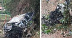 Así quedó la patrulla policial que fue atacada con explosivos el pasado mes de abril. FOTOS: CORTESÍA