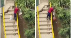 Así quedó captado uno de los ciudadanos que arrojó escombros a una quebrada en Medellín. Imagen tomada de redes sociales.