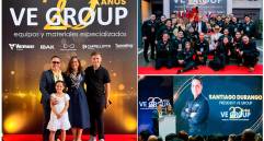 Santiago Durango y Catalina Saldarriaga, fundador y gerente de asuntos corporativos de VE GROUP con su familia y equipo de trabajo durante la celebración de los 20 años de la compañía. Fotos: Cortesía
