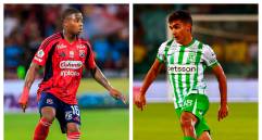 Halam Loboa y Juan Manuel Rengifo, dos de las joyas del fútbol colombiano que pueden ser protagonistas del clásico este miércoles. FOTOS MANUEL SALDARRIAGA