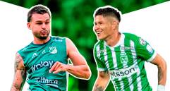 En la imagen aparecen Nicolás Benedetti, del Cali, y Jorman Campuzano, de Nacional. FOTOS @DeportivoCaliCP y Juan Antonio Sánchez 