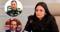 Adelante, el exdirector de la Policía –el general Carlos Triana– y el alcalde Federico Gutiérrez. Atrás, la directora Angie Rodríguez. FOTO: Presidencia y El Colombiano