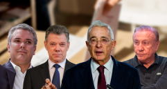 Iván Duque, Juan Manuel Santos, Álvaro Uribe y Rodolfo Hernández, algunos de los candidatos que se han impuesto en las elecciones presidenciales en Antioquia durante las últimas décadas. FOTO: El Colombiano