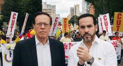 Dirigentes de la CUT, incluido Fabio Arias, denuncian que una nueva mayoría de miembros podría cambiar la postura de la central frente al Gobierno de Abelardo de La Espriella. Foto: Cortesía