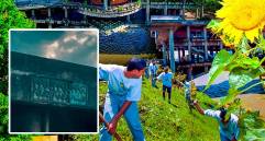Arriba, aspecto del aula ambiental en la actualidad. Abajo, imagen de una actividad cuando todavía funcionaba como sede del Instituto Mi Río, en noviembre de 2000. FOTOS El Colombiano y Cortesía