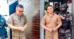 Olmedo López y Sneyder Pinilla, procesados por caso UNGR, fueron trasladados hacia la cárcel La Picota, en Bogotá, esposados de pies y manos. Foto: Captura de video