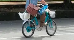 Este es don Martín trabajando con la bicicleta de su hijo. Foto: Cortesía