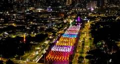Una de las sorpresas más esperadas de la noche fue el árbol navideño de 25 metros, decorado con orquídeas y ambientado con imágenes proyectadas. FOTO: Camilo Suárez