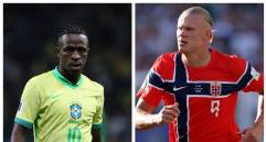 Vinícius y Haaland, uno de los dos seguirá este domingo en el Mundial. FOTOS AFP