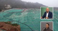 Adelante, los dos funcionarios implicados. Atrás, imagen de referencia del relleno sanitario La Pradera que contiene el vaso Altair. Foto: EL COLOMBIANO e imágenes tomadas de redes.