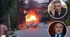 El gobernador de Antioquia, Andrés Julián Rendón (arriba), y el ministro del Interior, Armando Benedetti (abajo), se pusieron de acuerdo para levantar el paro minero en el Bajo Cauca, en medio de los desmanes que estos han generado, como la quema de dos camiones este lunes. FOTOS: CORTESÍA Y EL COLOMBIANO