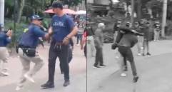 En un video, difundido en redes sociales, los grupos de gestores de convivencia de la Secretaría de Seguridad de Medellín fueron captados agrediendo a un ciudadano venezolano. Al parecer, los agredidos estarían cometiendo varias infracciones en el Parque Bolívar. FOTO: TOMADA DE VIDEO