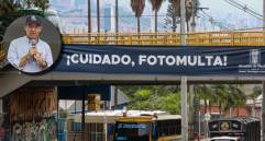 Desde que los sistemas de fotodetección están a cargo de la Alcaldía de Medellín, se pusieron pasacalles, como los de la foto, para alertar a los conductores cada vez que se acercan a una cámara de fotomulta. FOTOS Manuel Saldarriaga. 