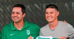 El presidente de Nacional, Sebastián Arango Botero, junto a James Rodríguez. FOTO ATLÉTICO NACIONAL