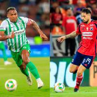 Alfredo Morelos (Nacional) y Francisco Fydriszewski (DIM), dos delanteros de alto vuelo para el clásico paisa. FOTO CAMILO SUÁREZ