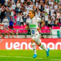 El delantero colombiano Dayro Moreno marcó en la goleada de Once Caldas a Cúcuta, por la primera fecha de la Liga BetPlay. FOTO JUAN ANTONIO SÁNCHEZ 