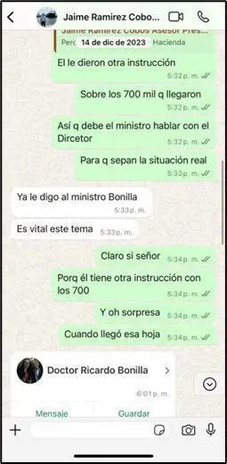 Uno de los chats de Ramírez Cobo. Foto: Cortesía