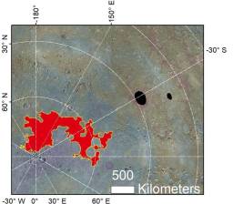 Una vista del terreno caótico del polo norte de Mercurio (Borealis Chaos) y los cráteres Raditladi y Eminescu donde se ha identificado evidencia de posibles glaciares. FOTO: Europa Press