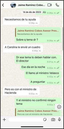 Uno de los chats de Ramírez Cobo. Foto: Cortesía