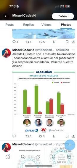 Cadavid hacía publicaciones favorables a Daniel Quintero, alcalde entre los años 2020 y 2023. FOTO: Tomada de redes sociales 