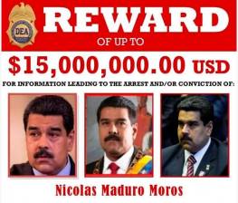 Este es el antiguo cartel de recompensas contra Nicolás Maduro, que ahora aumentó a US$25 millones. FOTO: CORTESÍA DE LA DEA.