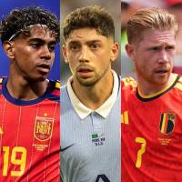 Mohamed Salah, Lamine Yamal, Federico Valverde y Kevin De Bruyne. Fotos: Getty Images.