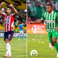 El atacante del Junior de Barranquilla, Luis Fernando Muriel y el delantero de Atlético Nacional, Alfredo Morelos son los goleadores de sus equipos en el Apertura. Fotos: Colprensa y Juan Antonio Sánchez