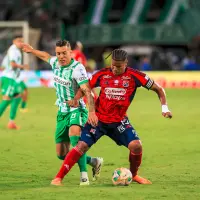 A Nacional y al DIM les restan 3 jornadas para saber si pueden llegar o no a la final, pero en la fecha 4 deben ganar. En la imagen aparecen Matheus Uribe y Jaime Alvarado. FOTO CAMILO SUÁREZ