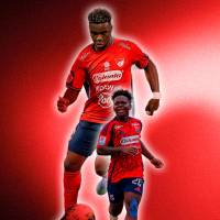 El futbolista Jhon Edwin Montaño es el goleador del DIM en lo que va del segundo semestre del 2026. Fotos: Camilo Suárez y @DIM_Oficial 