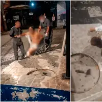 Ciudadanos grabaron en video al paciente cuando era dejado en una acera por trabajadores del hospital. FOTO: Cortesía