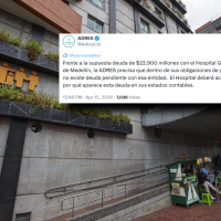 El Hospital General de Medellín, en el centro del debate por los recursos del sistema de salud entre la Adres y las autoridades locales. FOTO: Manuel Saldarriaga Quintero y X de Adres (@AdresCol)