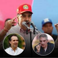 El alcalde de Medellín, Federico Gutiérrez, y el gobernador de Antioquia, Andrés Julián Rendón, celebraron la captura del líder del régimen venezolano. FOTOS: Xinhua y Archivo El Colombiano