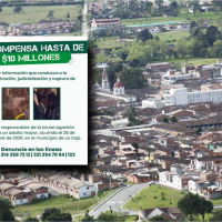 Atrás, panorámica del municipio de La Ceja. Adelante, imagen de la recompensa. Fotos: EL COLOMBIANO y cortesía.