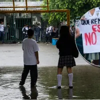 Los estudiantes del colegio Central de Currulao en Turbo protestan por las constantes inundaciones que impiden el desarrollo de sus clases. Foto: cortesía