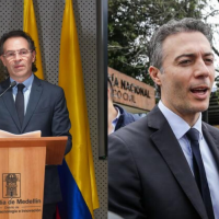 Federico Gutiérrez, alcalde de Medellín, reveló en una rueda de prensa que, según la Fiscalía, habría existido una estructura que operó como un grupo de delincuencia organizada para controlar la contratación pública durante el mandato de Daniel Quintero. Fotos: Alcaldía de Medellín y Colprensa. 