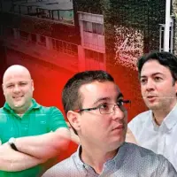 Miguel Quintero (izq.), el hermano del exalcalde de Medellín Daniel Quintero (der.), habría tenido un papel en el entramado de corrupción del AMVA durante la gerencia de Juan David Palacio (centro). FOTO. EL COLOMBIANO 