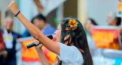 Manifestantes protestan durante la acción Fin del Mercado Mundial en la COP30 en Belém, Brasil. FOTO UNFCCC y Diego Herculano