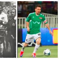 Imágenes de Pelé y Messi en el estadio Atanasio Girardot. FOTOS ARCHIVO EC