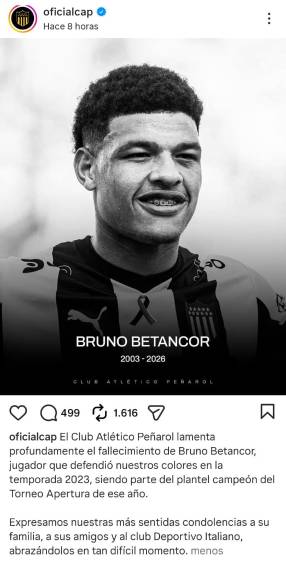 Consternación en Uruguay por la muerte de Bruno Betancor, futbolista de 22 años