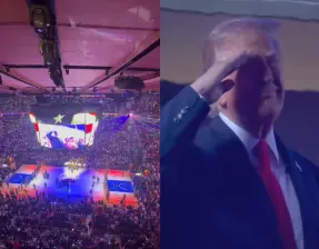 Donald Trump asistió al tercer juego de las Finales NBA entre Knicks y Spurs en Nueva York. FOTO: X: ABC