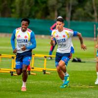 Los jugadores de Colombia durante la práctica de este domingo en Guadalajara. FOTO JUAN ANTONIO SÁNCHEZ