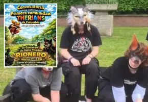 En el cuadro del fondo, una foto de referencia de therians. En el recuadro de adelante, la supuesta convocatoria que, al parecer, no fue más que una broma de mal gusto en Rionegro. FOTO: Cortesía Redes Sociales