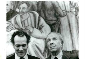 Manuel Mejía Vallejo y Borges, en la visita del argentino a la ciudad en 1978. Foto Archivo EC.