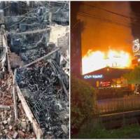 A la izquierda, aspecto de la fábrica destruida en La Estrella; a la izquierda, emergencia en Llanogrande. FOTOS: Cortesía Alcaldía de La Estrella y Denuncias Antioquia