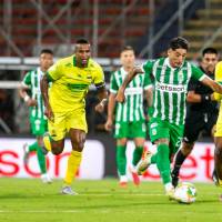 Atlético Nacional, líder de la tabla de posiciones, se mide el viernes ante Once Caldas en el estadio Palogrande, por la última fecha de la Liga Betplay. FOTO CAMILO SUÁREZ 