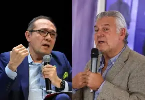 El ministro de Trabajo, Antonio Sanguino; y el presidente de Fenalco, Jaime Alberto Cabal. FOTO: Colprensa y Cortesía Fenalco.