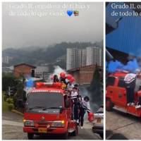Así llegaron los estudiantes del grado once de un colegio en Sabaneta en su primer día de clases. FOTO Cortesía.