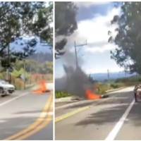 El sitio del accidente, localizado a la altura del vivero Jardín del Alto, quedó captado en videos ciudadanos. FOTOS: Cortesía Denuncias Antioquia