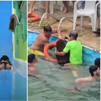 El episodio volvió a poner sobre la mesa la importancia de las condiciones de seguridad en atracciones acuáticas y de que los usuarios sigan las instrucciones entregadas por los encargados antes de utilizarlas. Capturas de video en redes sociales. 